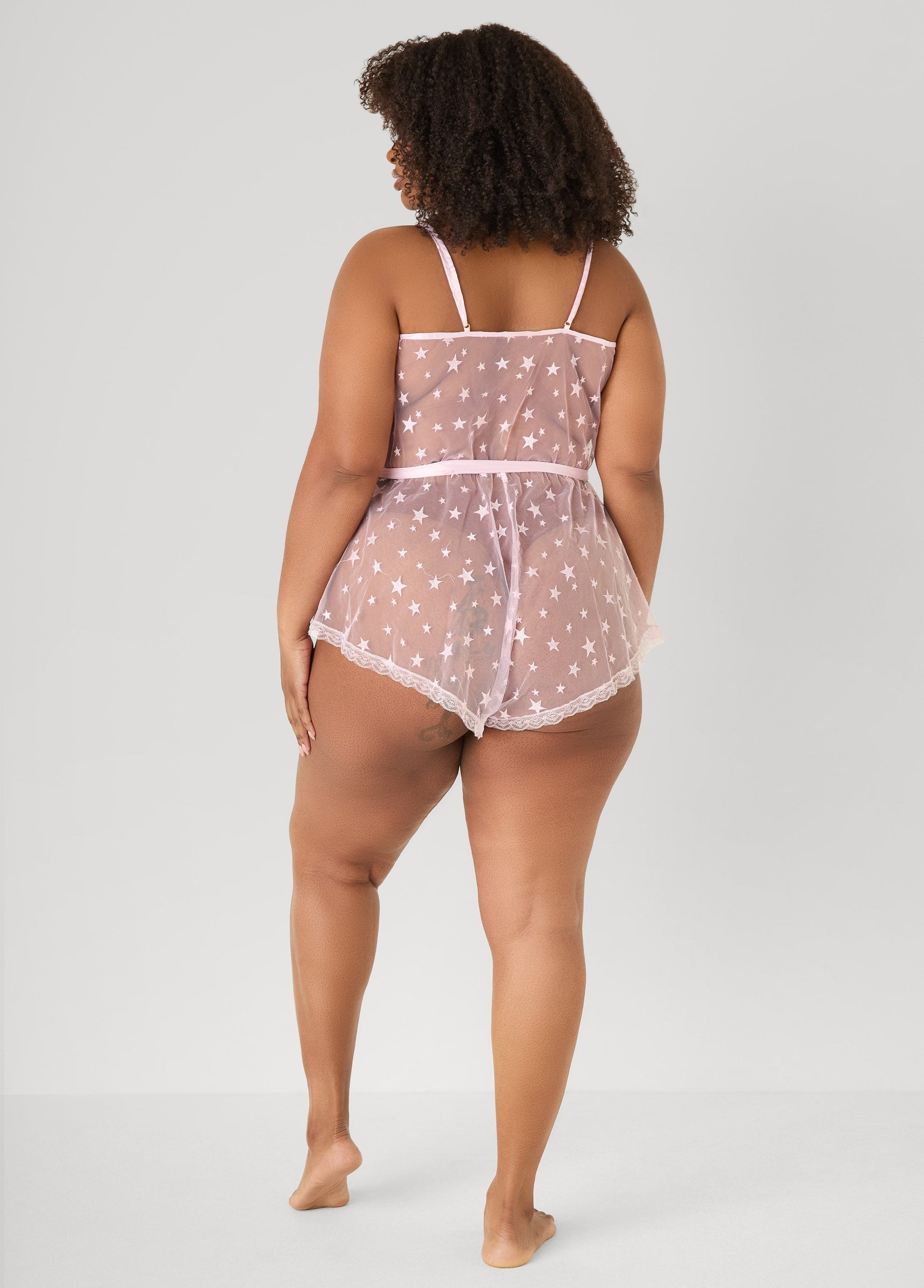 Ashley Stewart Star Mesh Lingerie Romper Navy