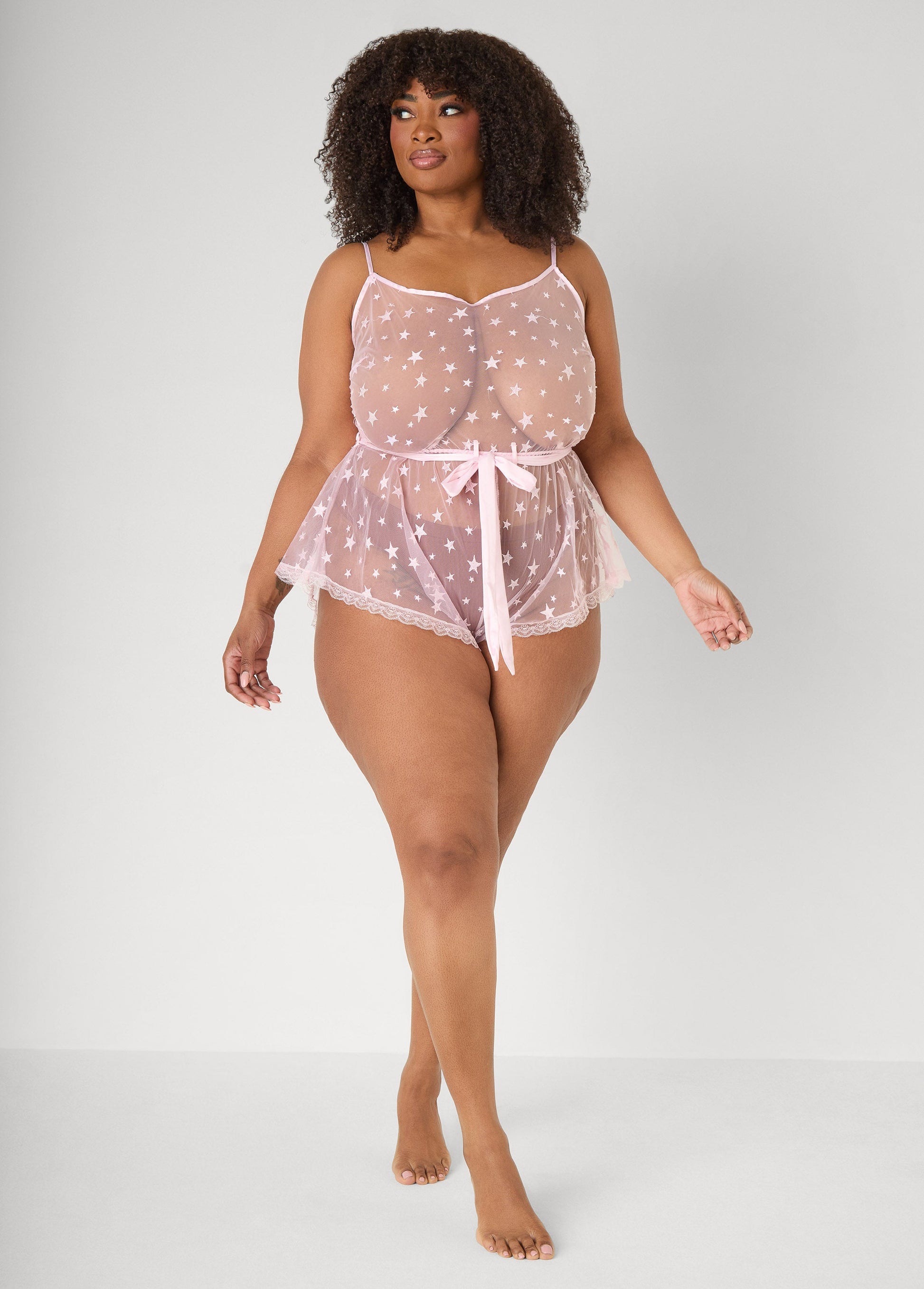 Ashley Stewart Star Mesh Lingerie Romper Navy