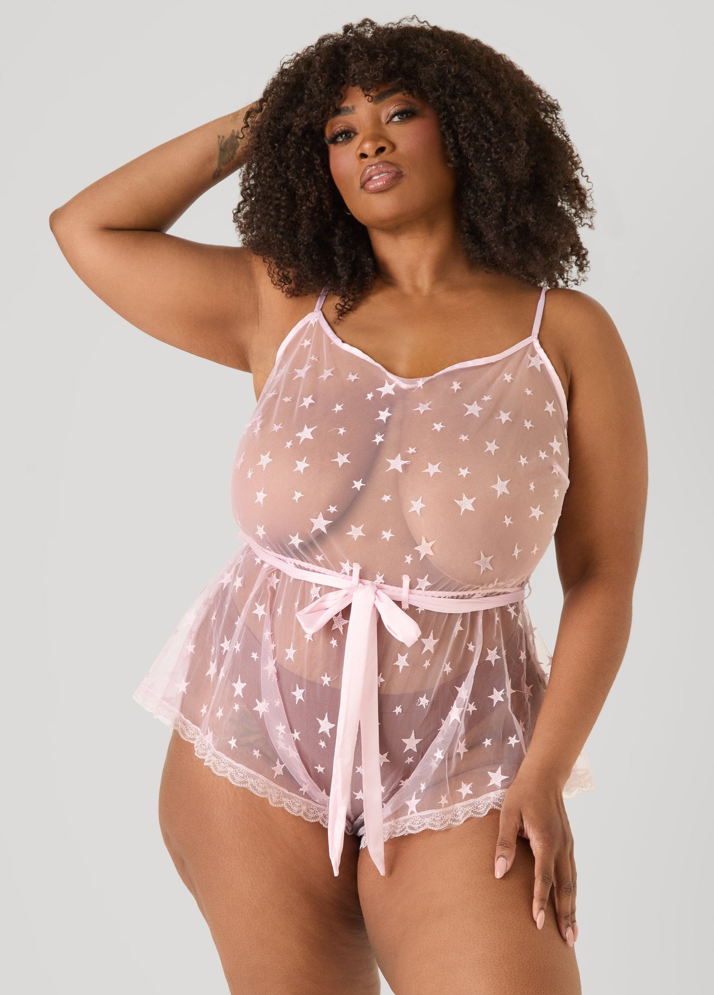 Ashley Stewart Star Mesh Lingerie Romper Navy