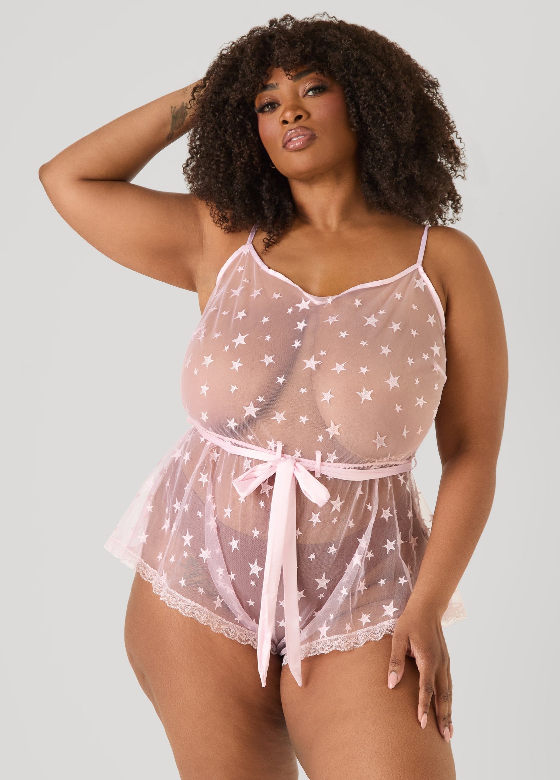 Ashley Stewart Star Mesh Lingerie Romper Navy