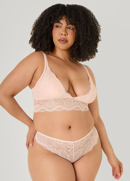 Ashley Stewart Lace Bralette Lingerie Set Beige