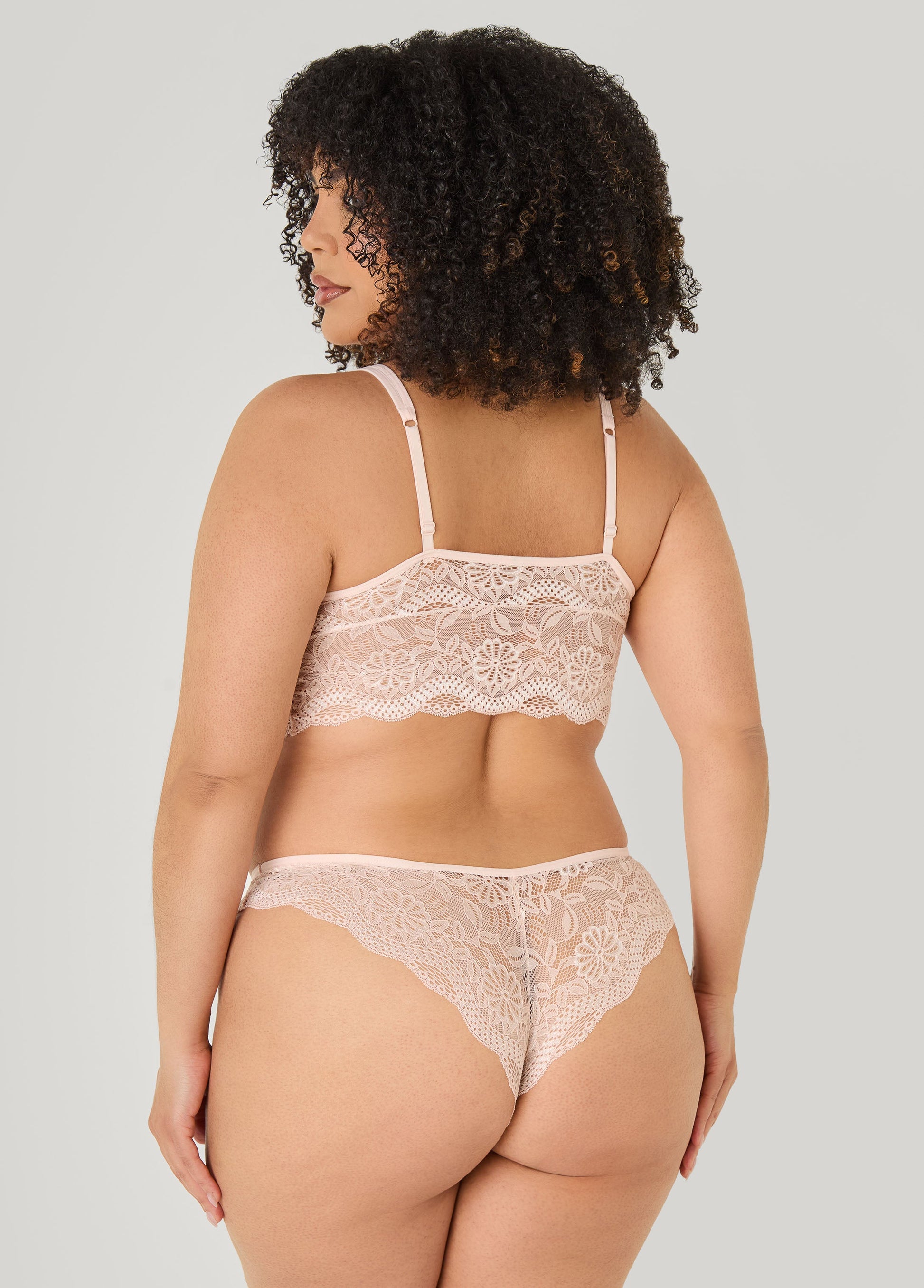 Ashley Stewart Lace Bralette Lingerie Set Beige