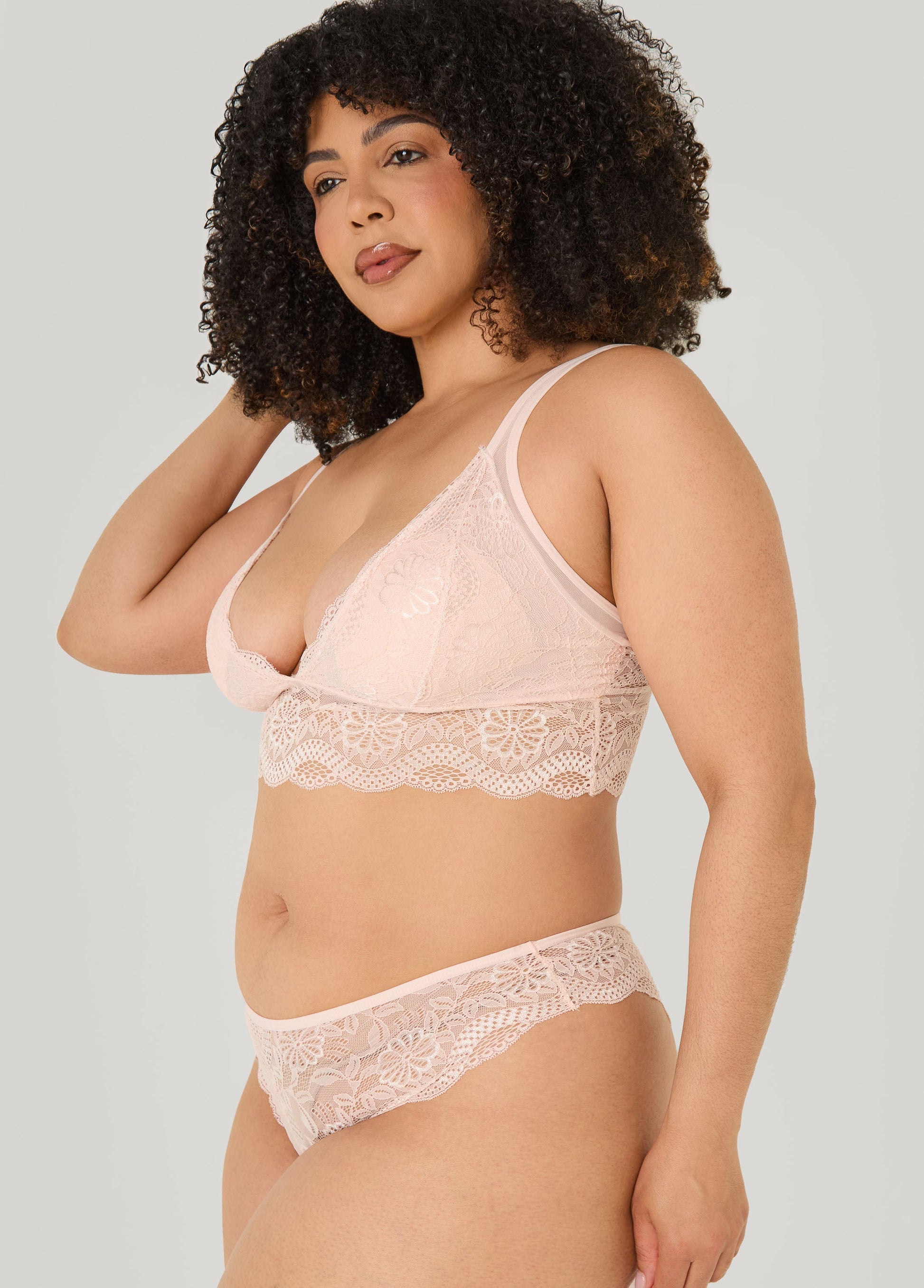 Ashley Stewart Lace Bralette Lingerie Set Beige