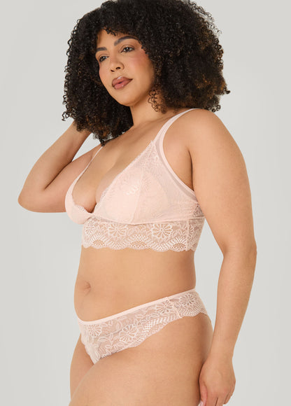 Ashley Stewart Lace Bralette Lingerie Set Beige