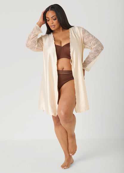 Ashley Stewart Lace Paneled Robe Pink