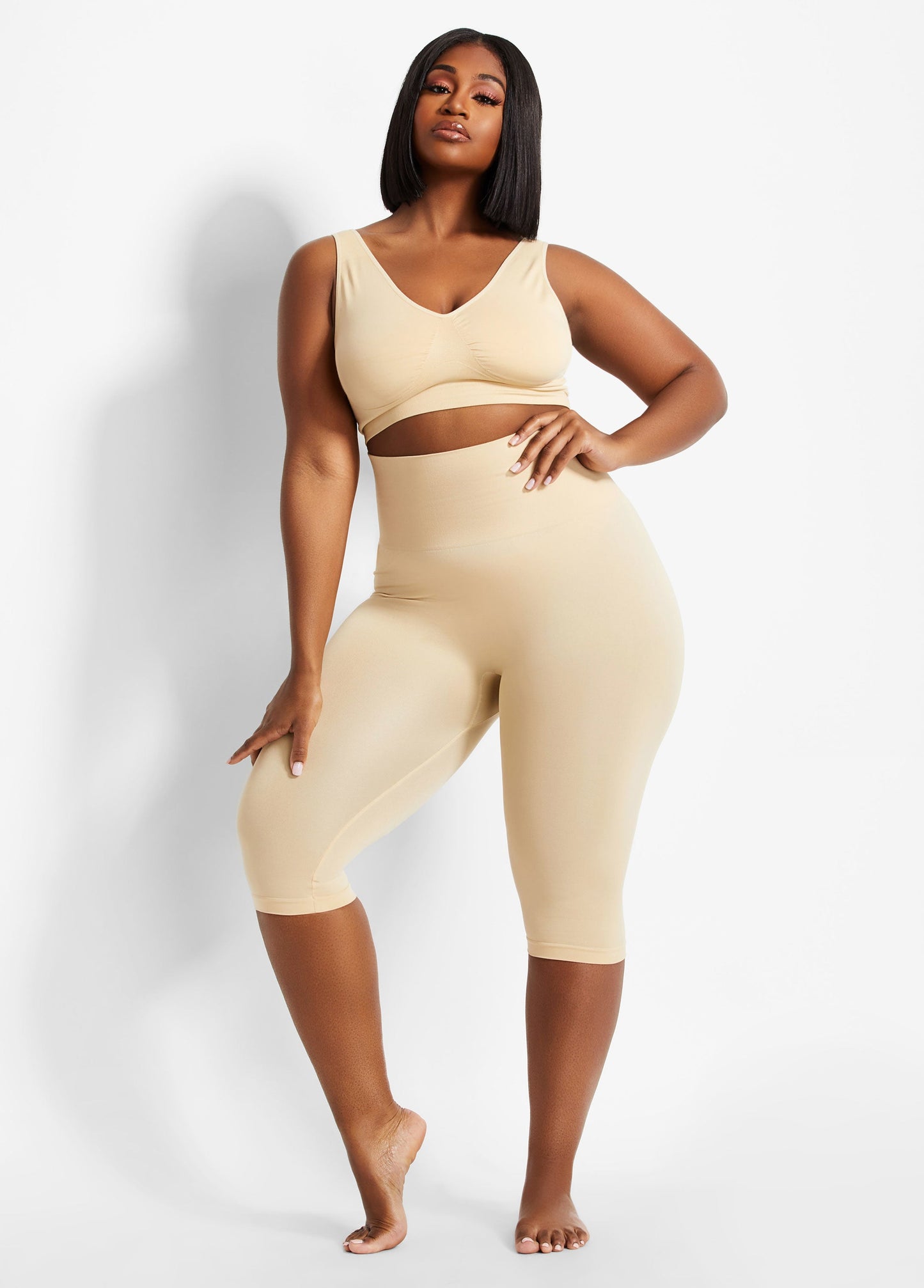 Ashley Stewart Plus Size High Waist Shaping Control Capri Black