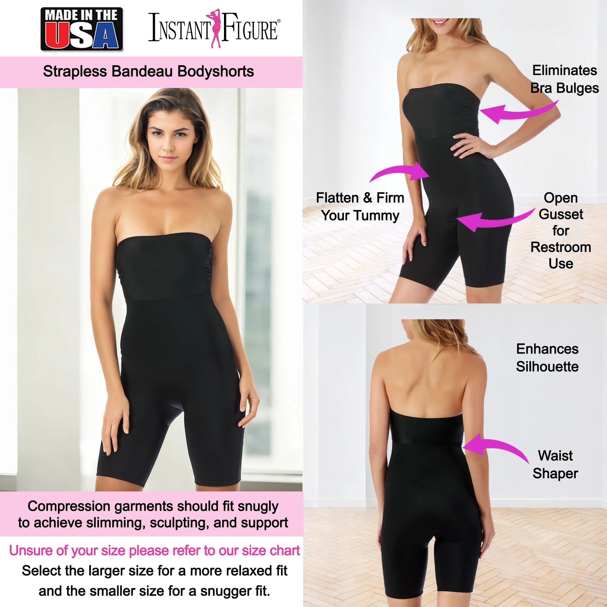 Ashley Stewart InstantFigure Bandeau Shapewear Bodyshorts Black