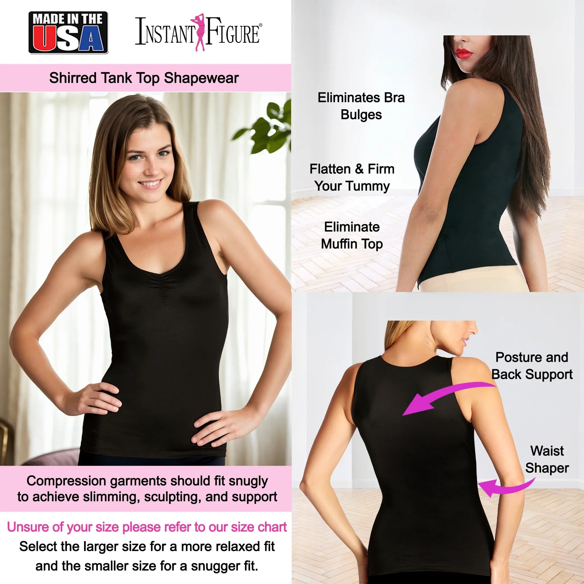 Ashley Stewart InstantFigure Shirred Shapewear Tank Black