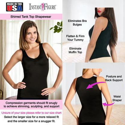 Ashley Stewart InstantFigure Shirred Shapewear Tank Black