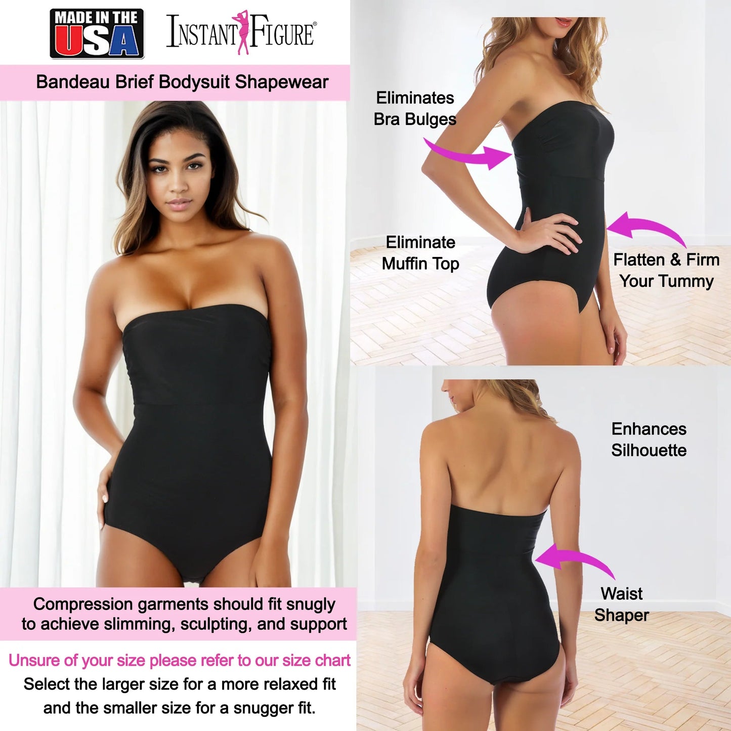 Ashley Stewart InstantFigure Bandeau Shapewear Bodysuit Black