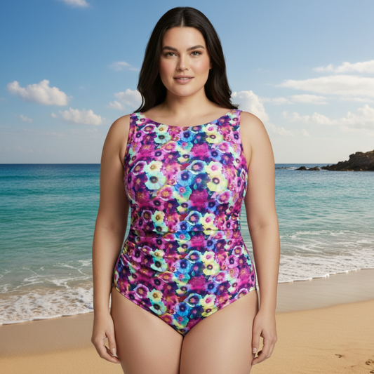 Ashley Stewart InstantFigure High Neck Floral Swimsuit Multi