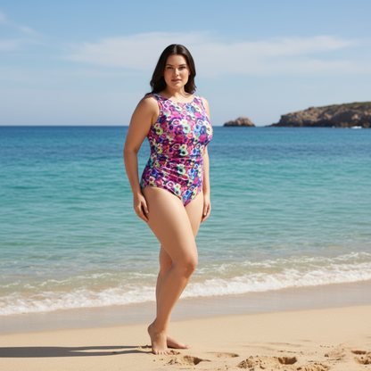 Ashley Stewart InstantFigure High Neck Floral Swimsuit Multi