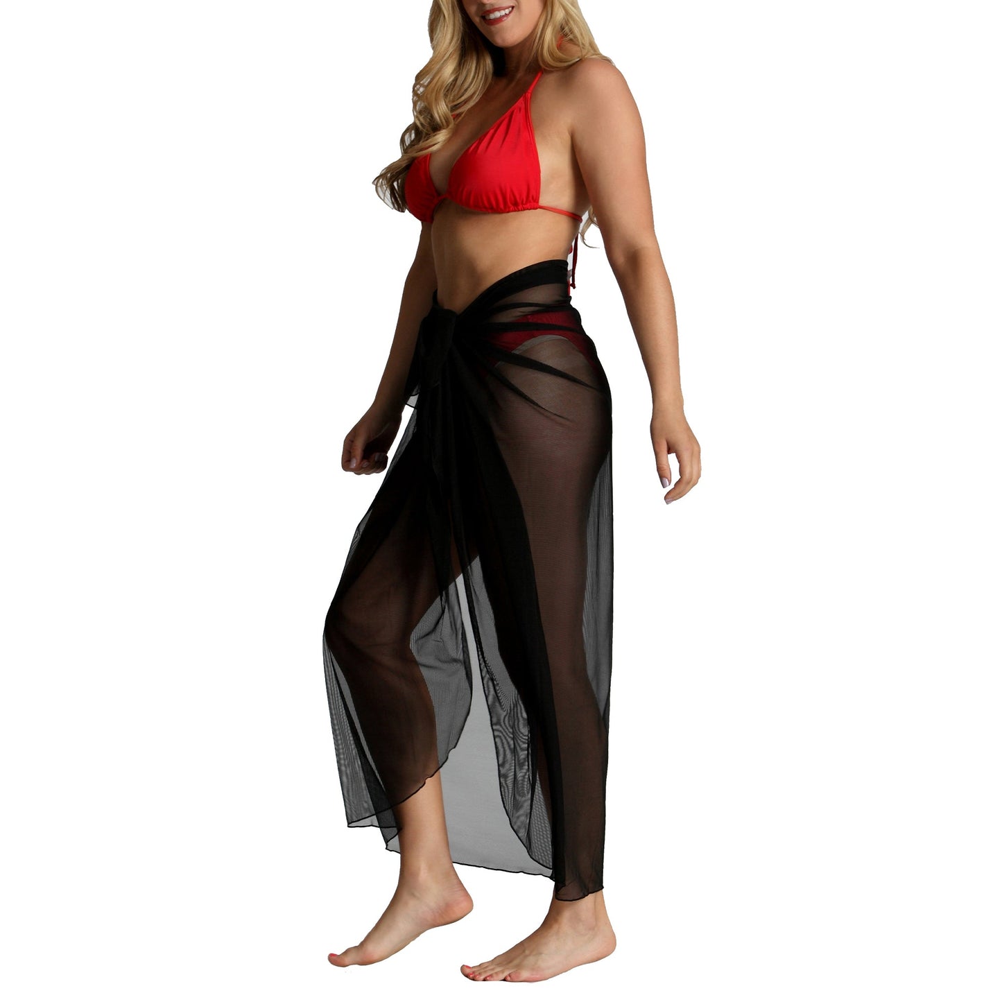 Ashley Stewart InstantFigure Long Mesh Cover Up Sarong Black
