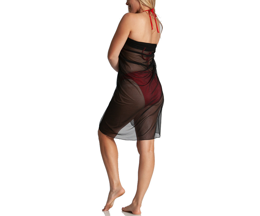 Ashley Stewart InstantFigure Long Mesh Cover Up Sarong Black