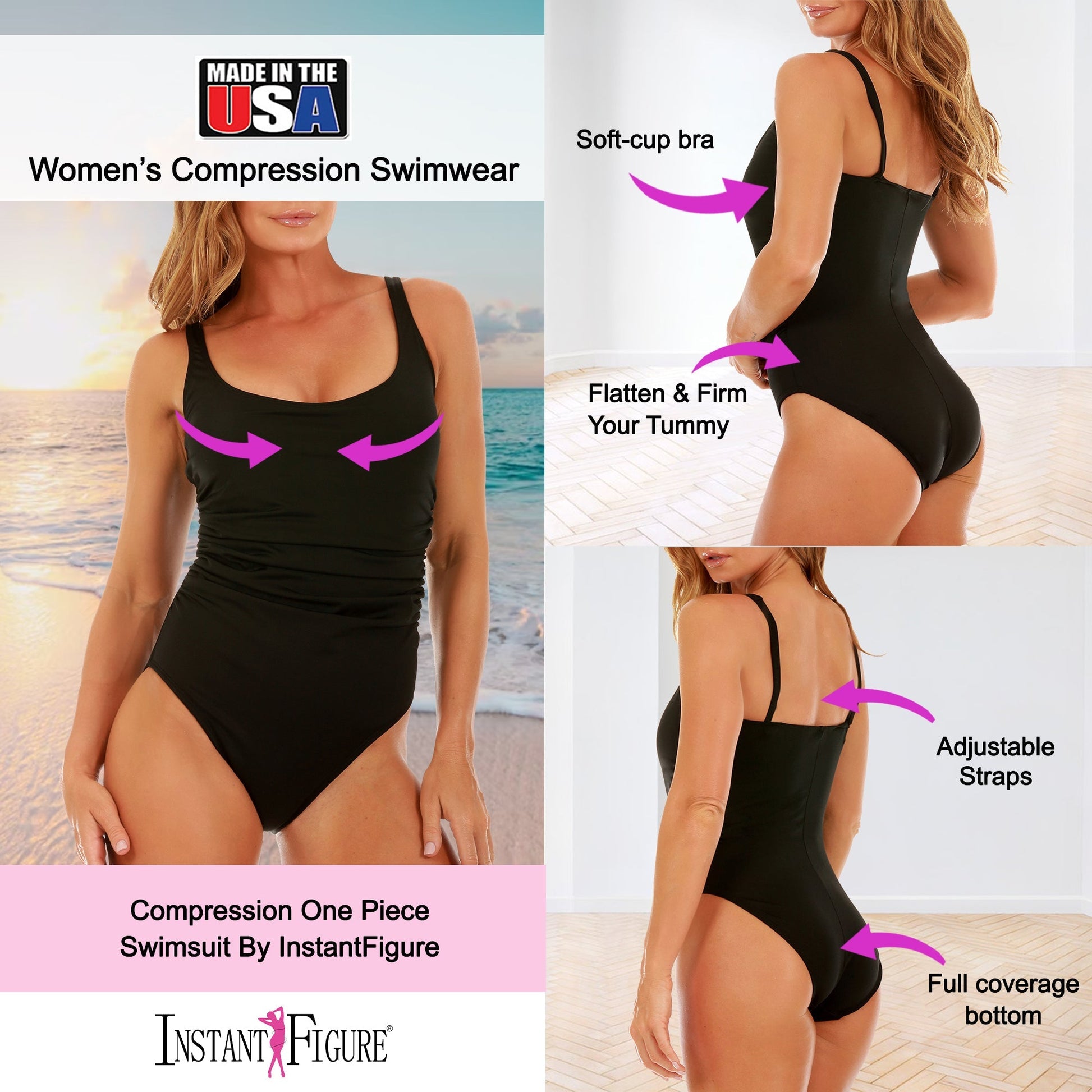 Ashley Stewart InstantFigure Shirred Swimsuit Black