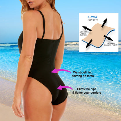 Ashley Stewart InstantFigure Shirred Swimsuit Black