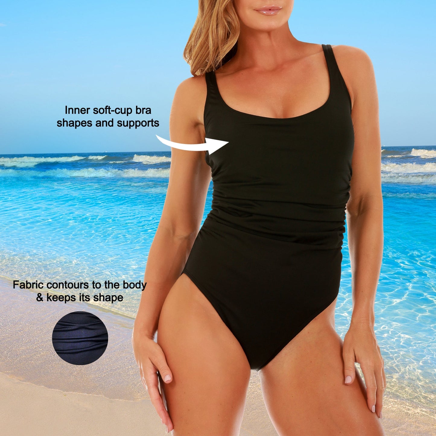Ashley Stewart InstantFigure Shirred Swimsuit Black