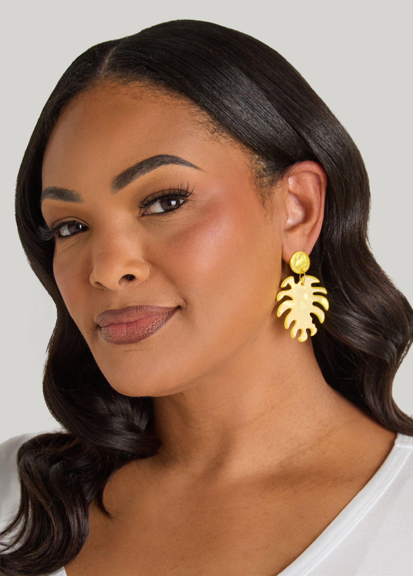 Ashley Stewart Marbled Leaf Drop Earrings Primrose Yellow