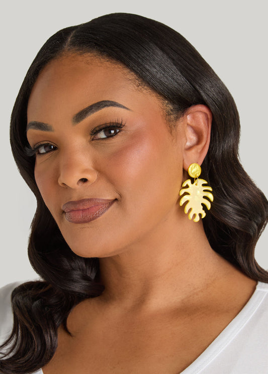 Ashley Stewart Marbled Leaf Drop Earrings Primrose Yellow