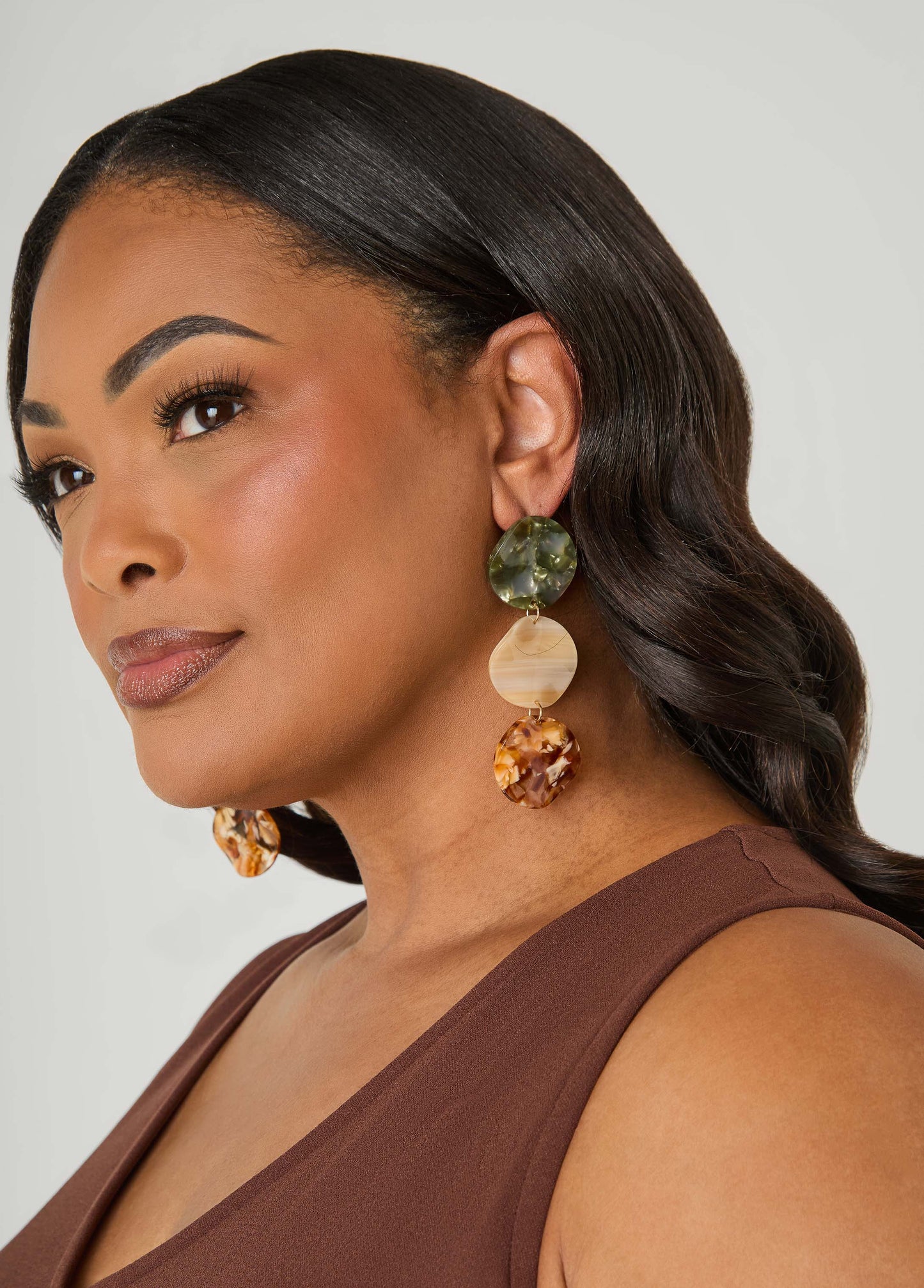 Ashley Stewart Marbled Tri Tone Earrings Natural