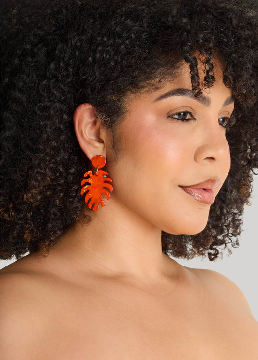 Ashley Stewart Marbled Leaf Earrings Orangeade