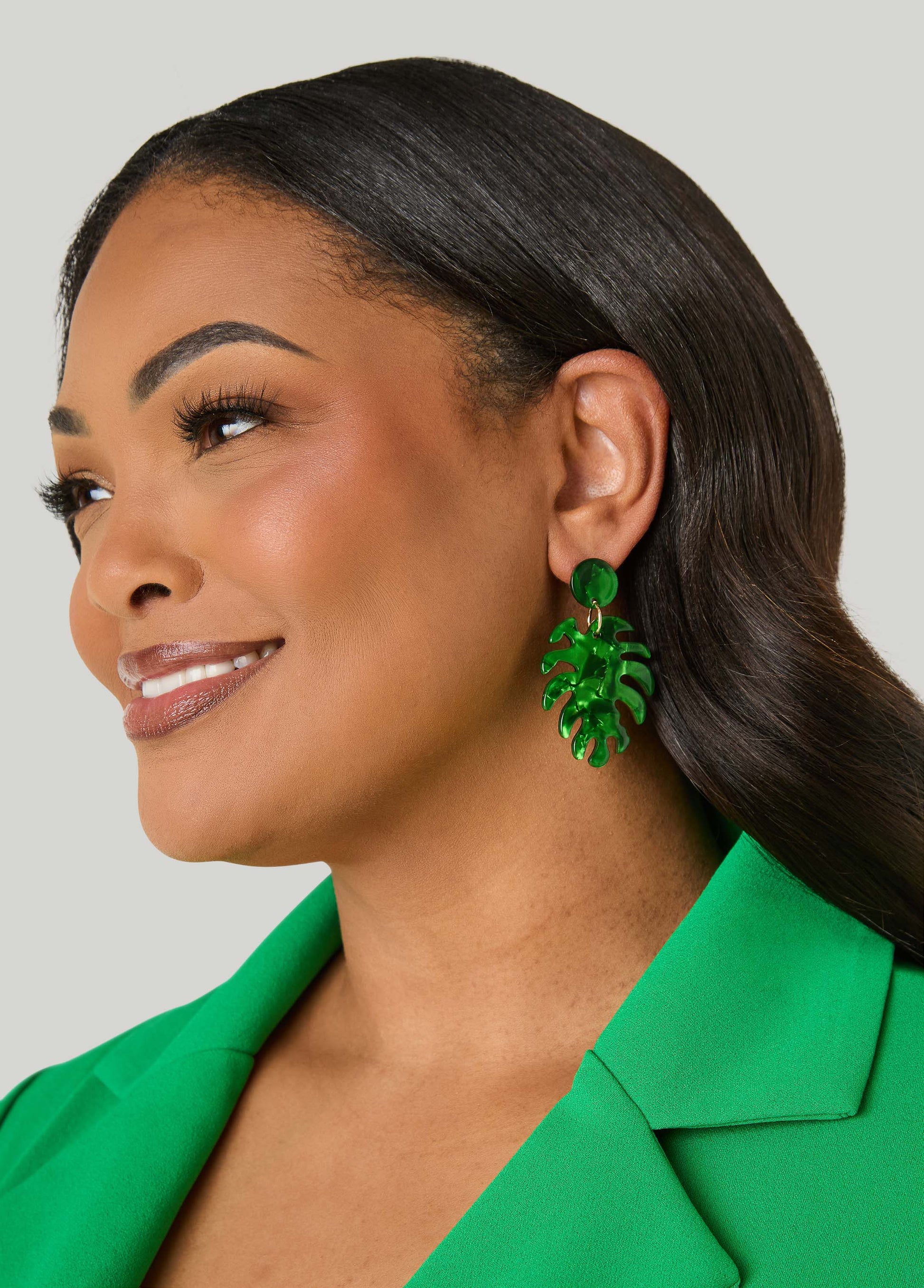 Ashley Stewart Marble Leaf Earrings Bud Green
