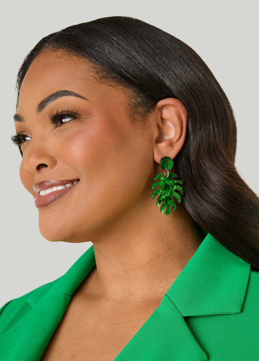 Ashley Stewart Marble Leaf Earrings Bud Green