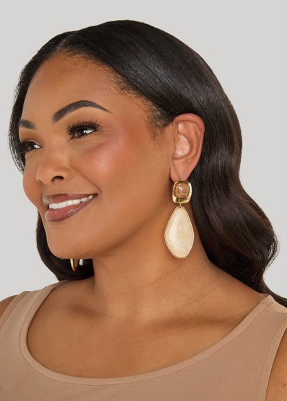 Ashley Stewart Marbled Stone Earrings Natural