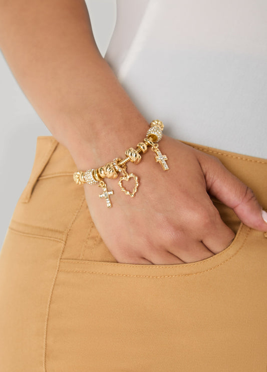 Ashley Stewart Cross And Heart Charm Bracelet Multi