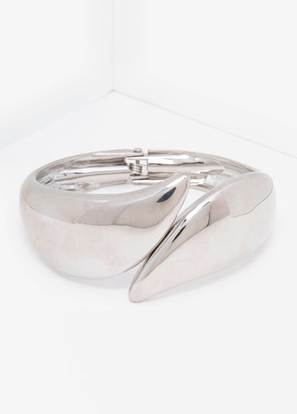 Ashley Stewart Silver Tone Hinged Cuff Silver