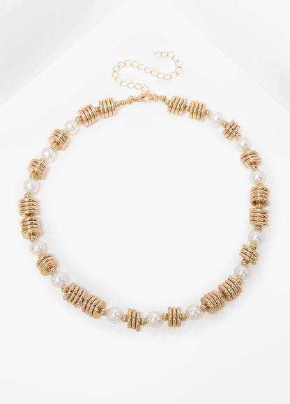 Ashley Stewart Gold Stone And Faux Pearl Necklace Multi