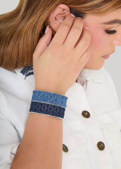 Ashley Stewart Two Tone Quilted Denim Cuff Denim