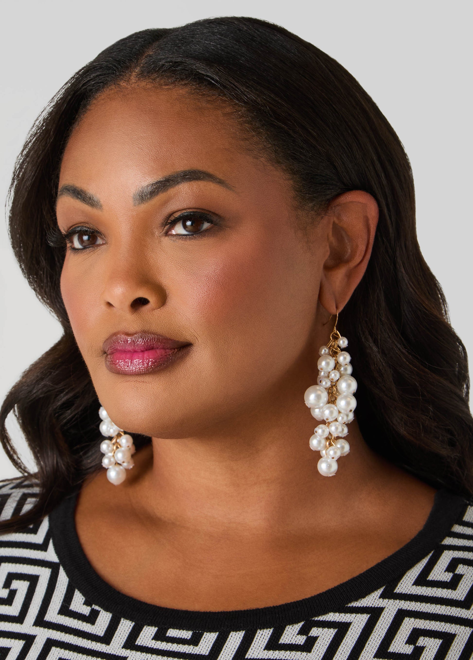 Ashley Stewart Cluster Faux Pearl Earrings Pearl