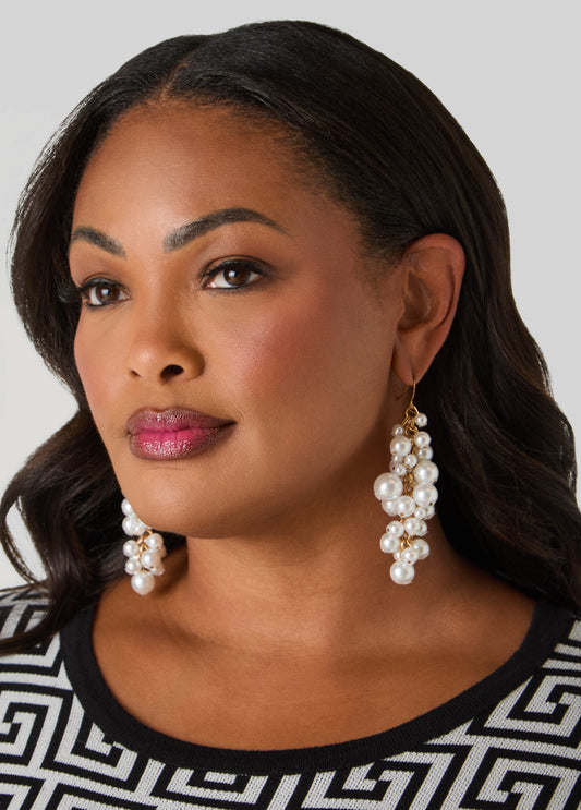 Ashley Stewart Cluster Faux Pearl Earrings Pearl