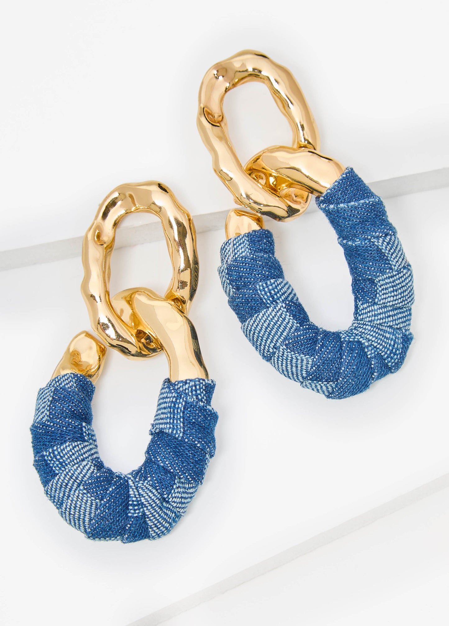 Ashley Stewart Denim Chain Link Earrings Denim