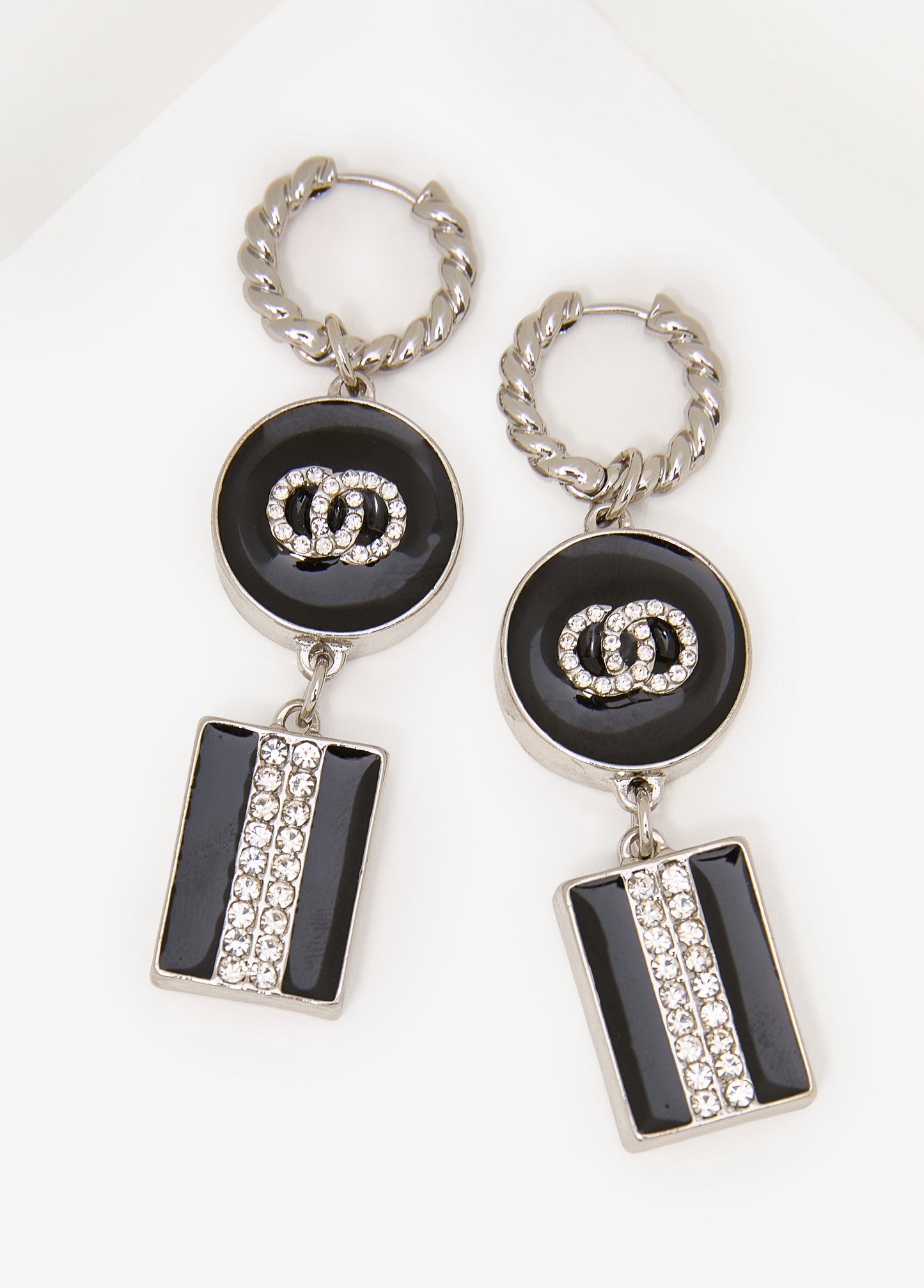 Ashley Stewart Embellished Rings Drop Earrings Black