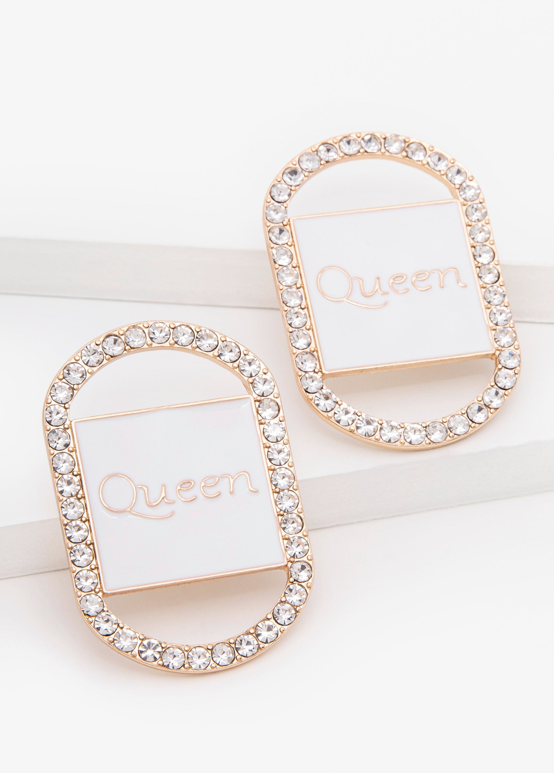 Ashley Stewart Queen Crystal Earrings White