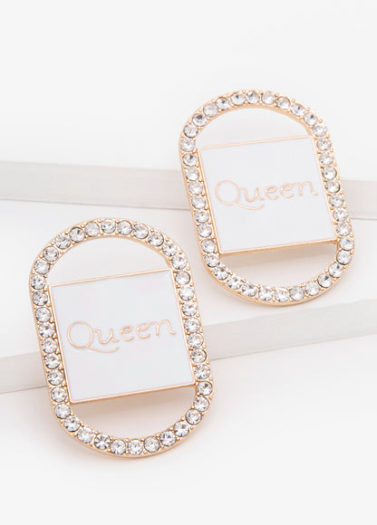 Ashley Stewart Queen Crystal Earrings White