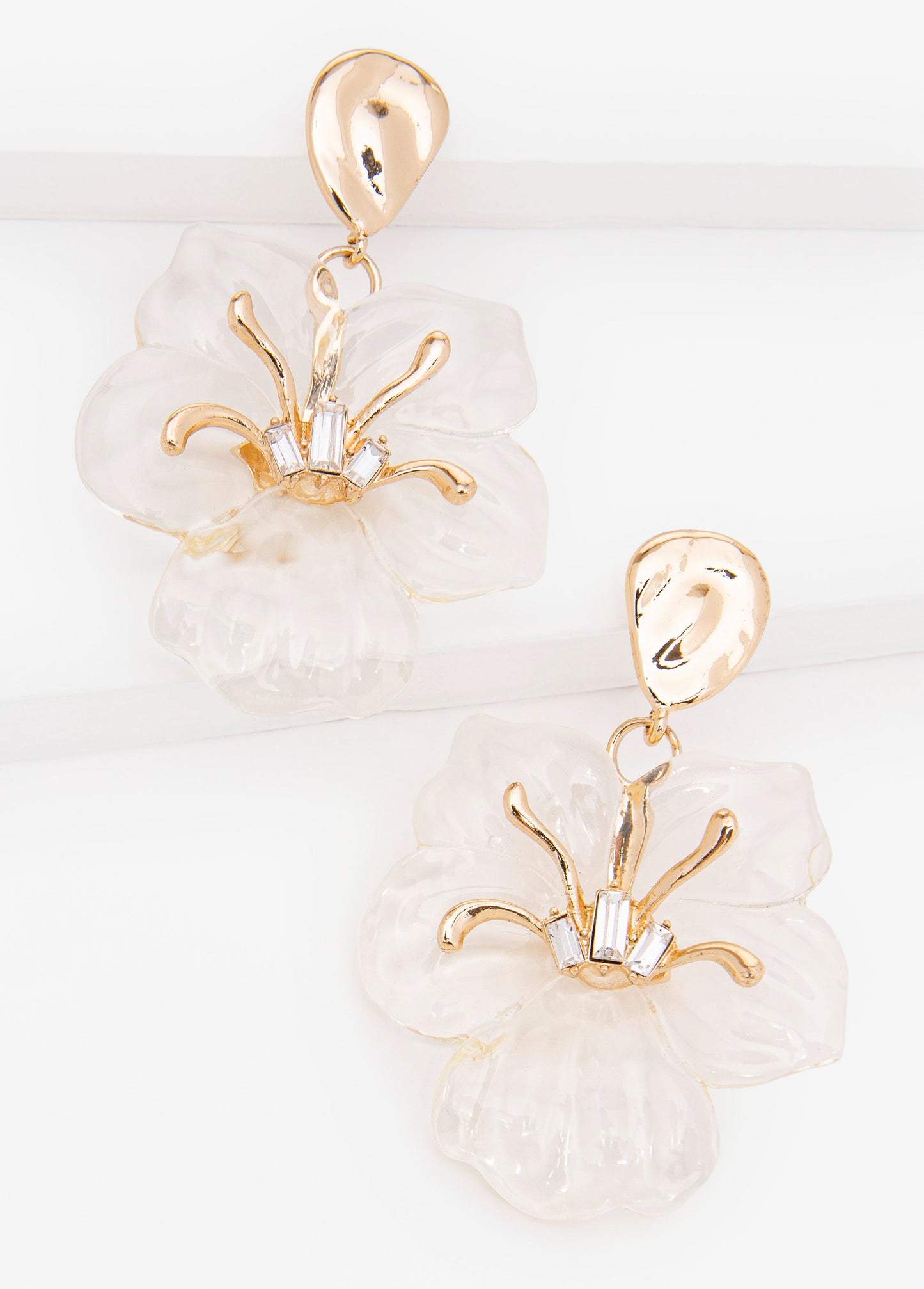 Ashley Stewart Flower Drop Earrings Clear