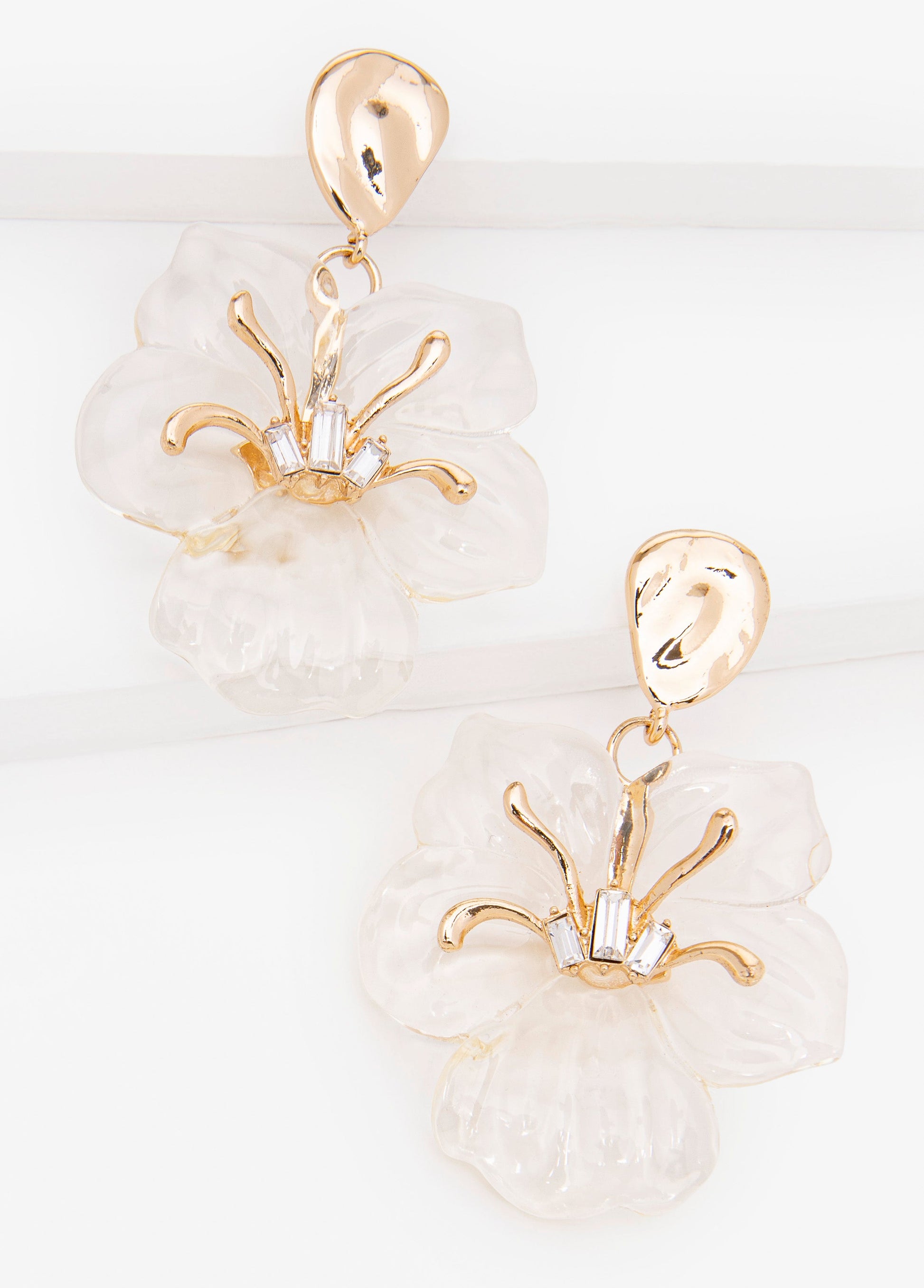 Ashley Stewart Flower Drop Earrings Clear