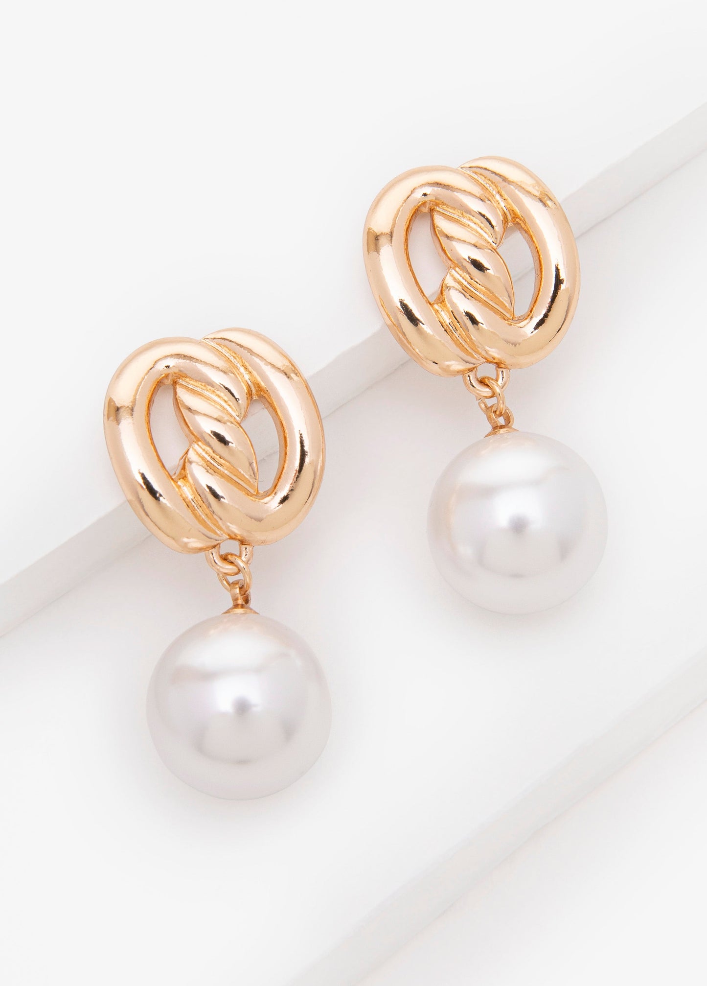 Ashley Stewart Knotted Faux Pearl Drop Earrings Gold