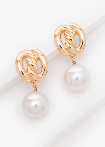 Ashley Stewart Knotted Faux Pearl Drop Earrings Gold