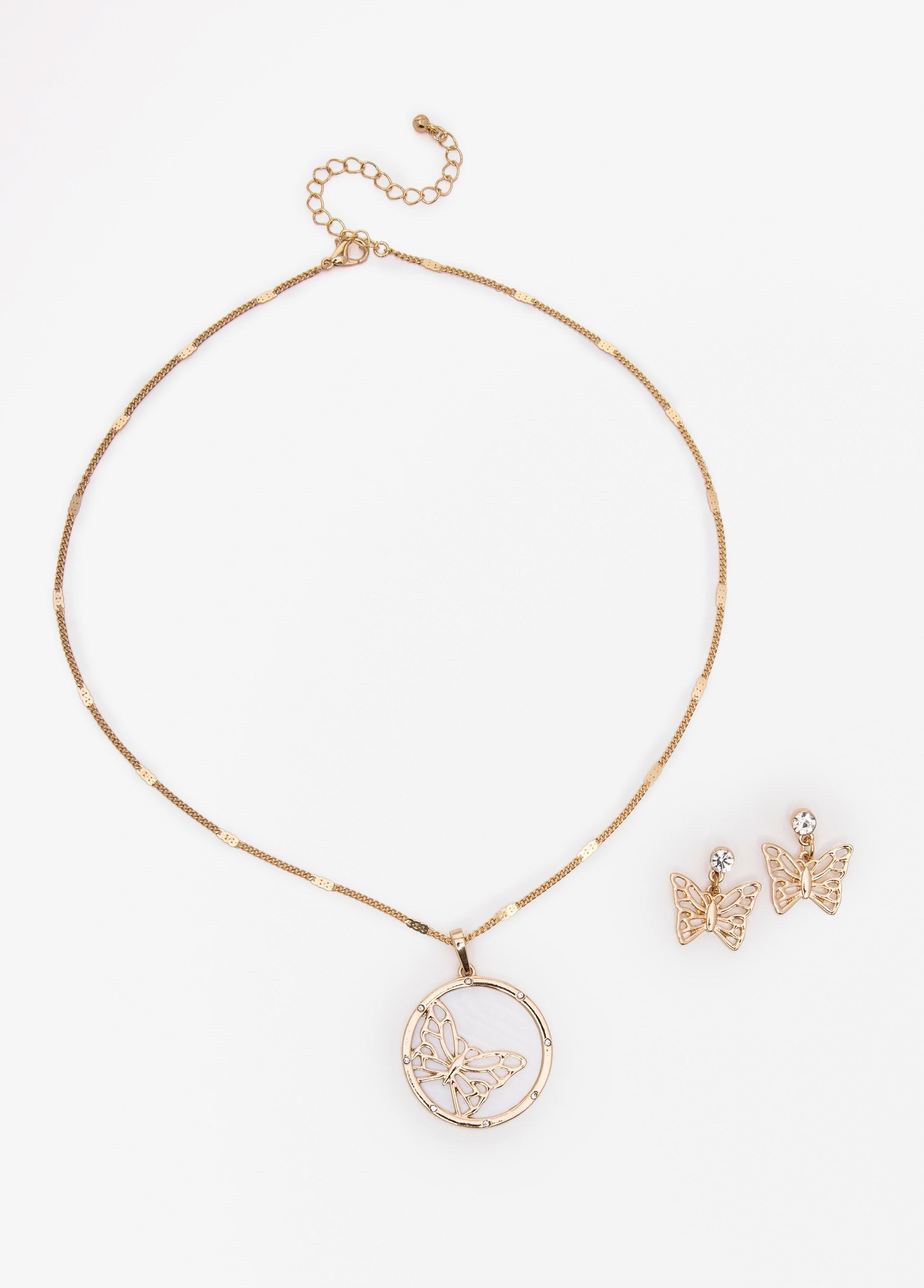 Ashley Stewart Butterfly Necklace And Earrings Set White