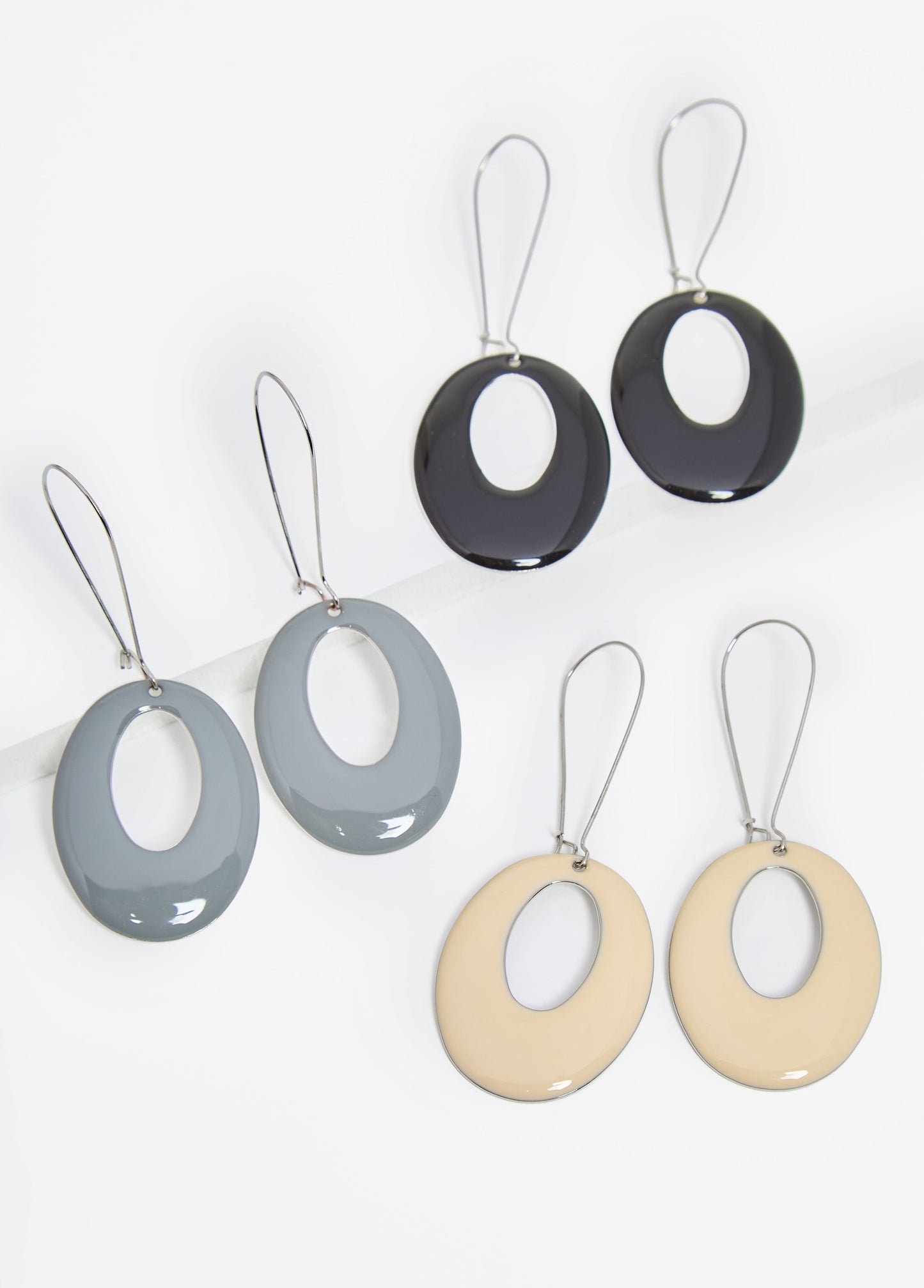 Ashley Stewart Set Of 3 Silver Tone Wire Earrings Multi