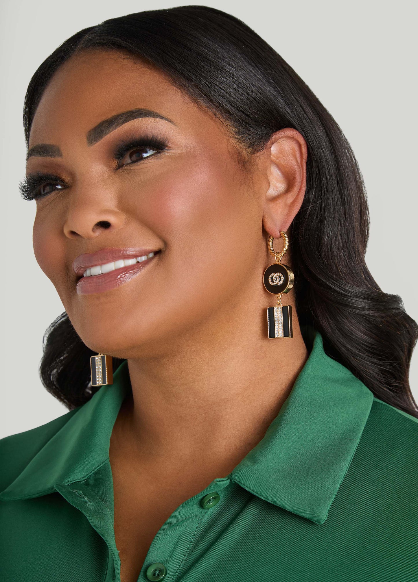 Ashley Stewart Drop Crystal Rings Earrings Black