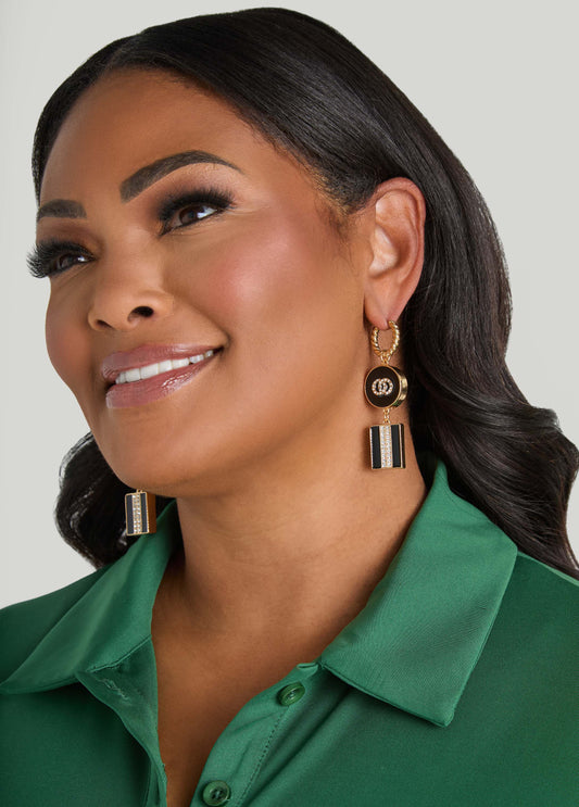 Ashley Stewart Drop Crystal Rings Earrings Black