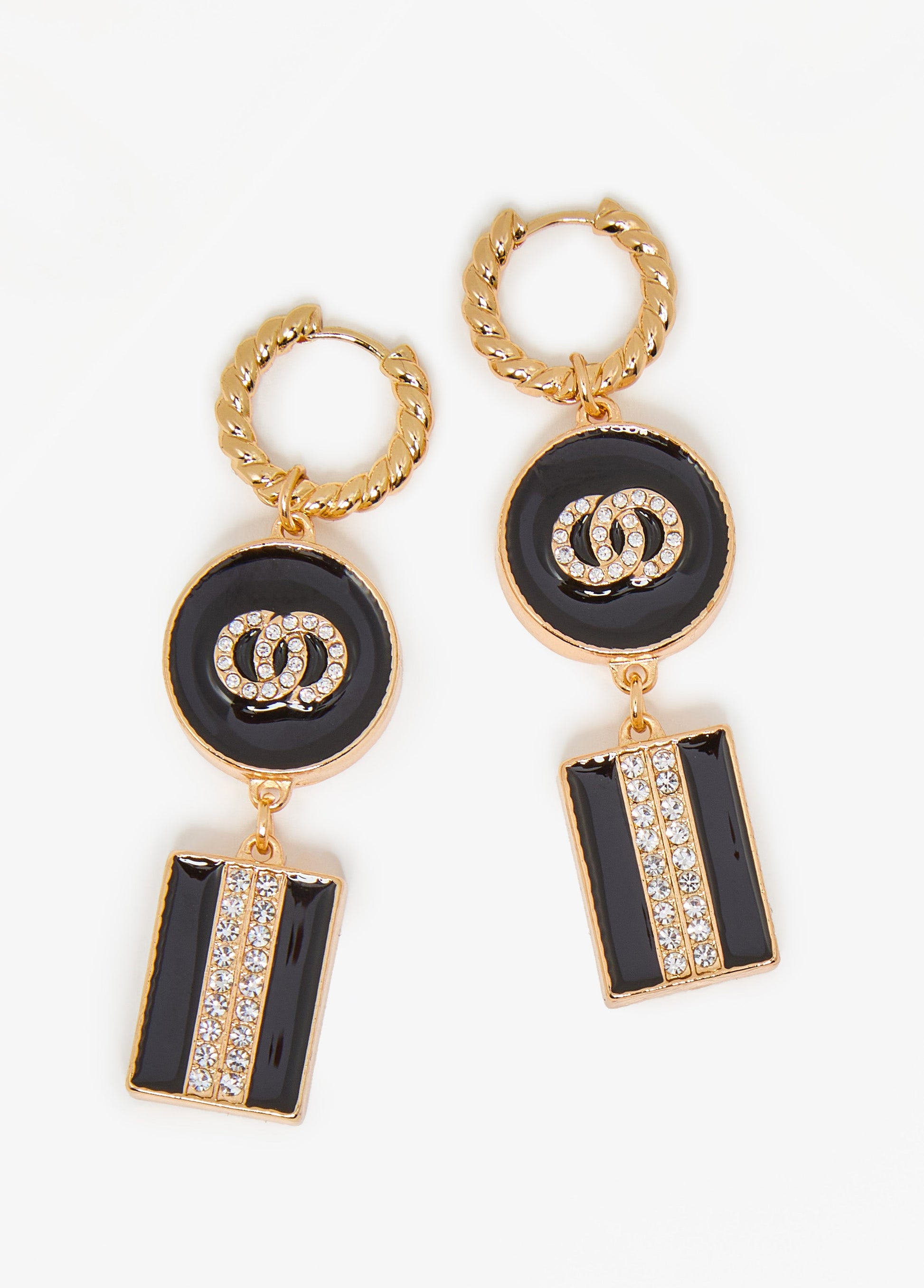 Ashley Stewart Drop Crystal Rings Earrings Black