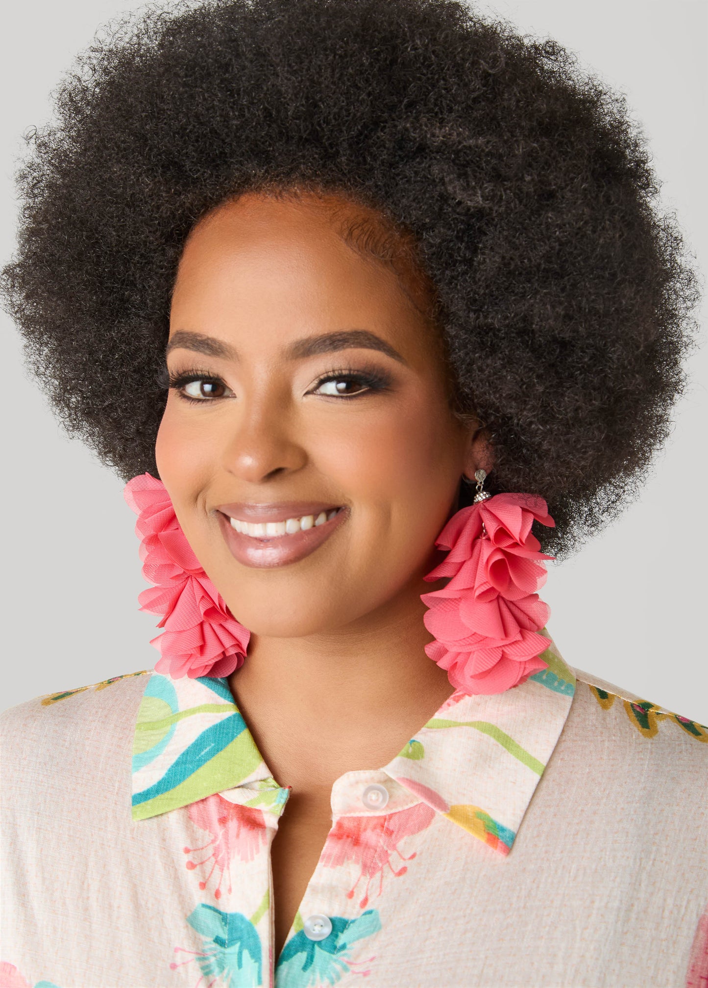 Ashley Stewart Crystal Chiffon Petal Earrings Calypso Coral