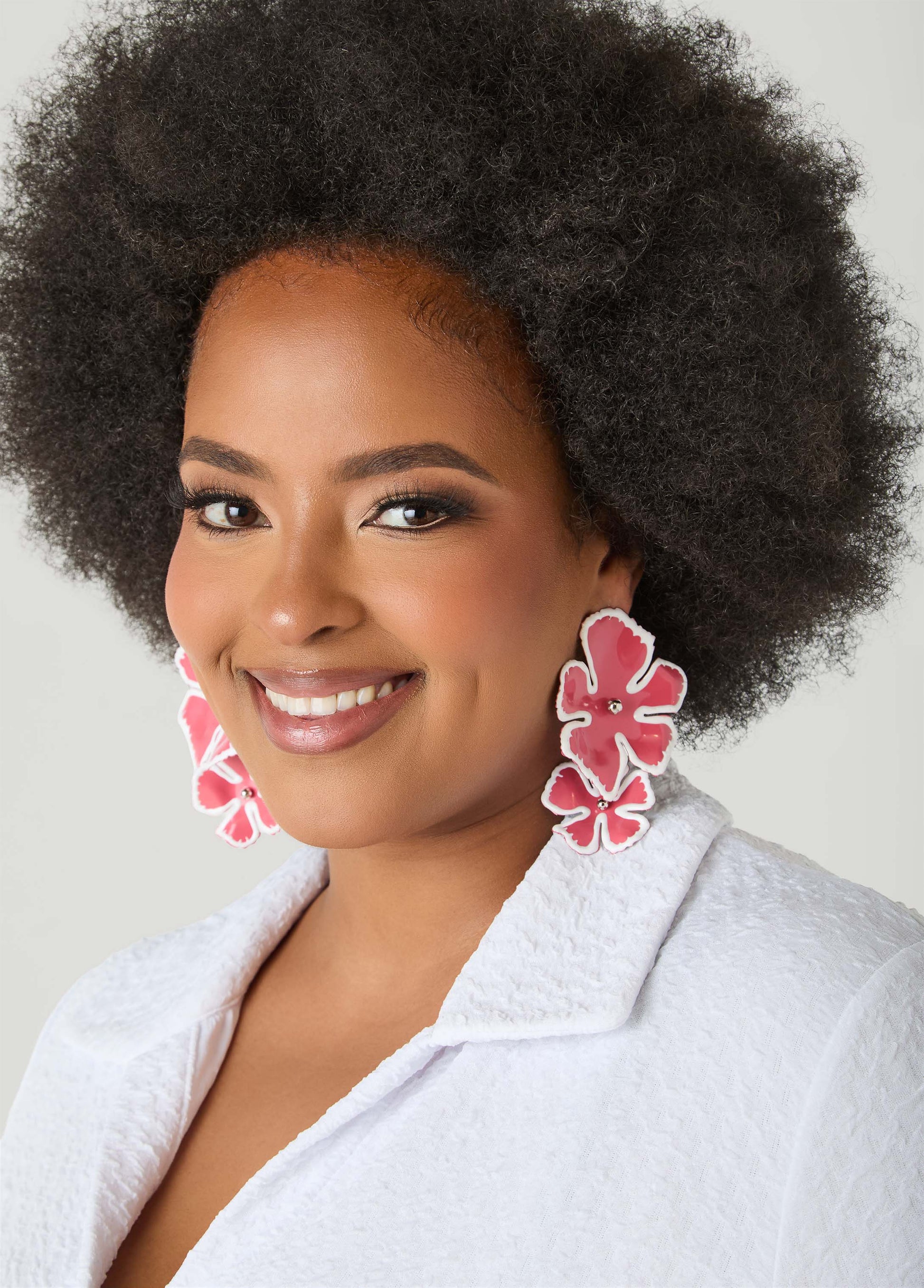 Ashley Stewart Dangle Flowers Earrings Calypso Coral