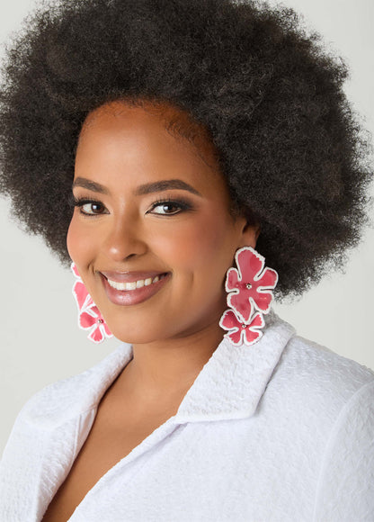 Ashley Stewart Dangle Flowers Earrings Calypso Coral